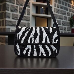SALE!! Trendy Black and White Zebra Beaded Bag by Rachel Zoe--NWT